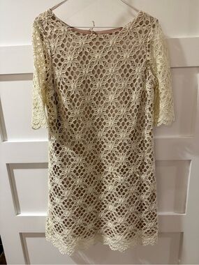 Jax Lace Crochet Shift Dress in Cream